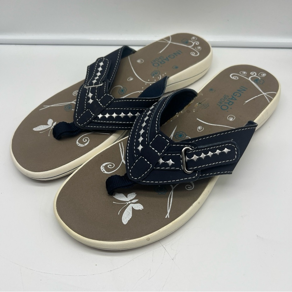 Ingaro Sport Sz 10 Palm Spring Flip Flop Faux Suede Adjustable Strap Padded Sole